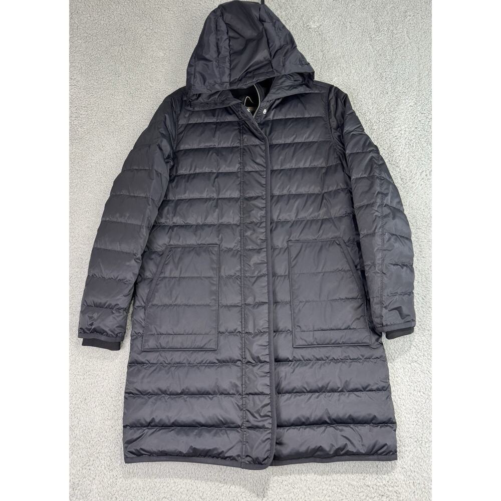 Theory quilted jacket Down Coat Hooded java taffeta poly black Sz Women Small